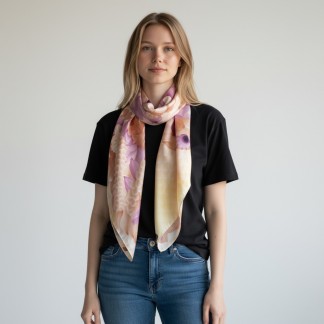 Khăn lụa vuông Kỳ lân hồng 100*100 cm